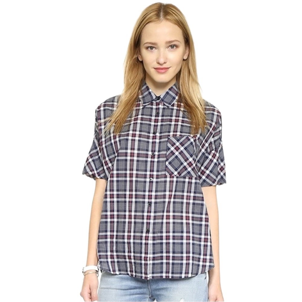 Madewell | Courier Shirt in Mathius Plaid, Red/Navy/White, size XS (runs large)